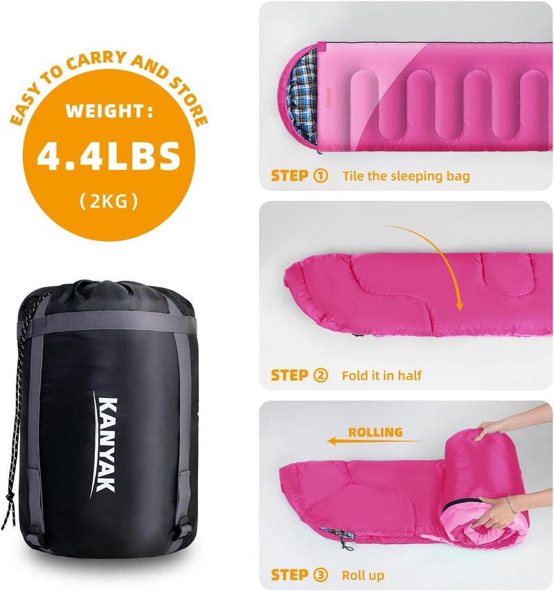 Kanyak Camping Sleeping Bag, 32℉ Sleeping Bags for Adults Kids Teens Cold Weather Warm Sleeping Bag Winter for 3-4 Season Camping, Camping Gear Equipment, Traveling, and Outdoors - Image 4